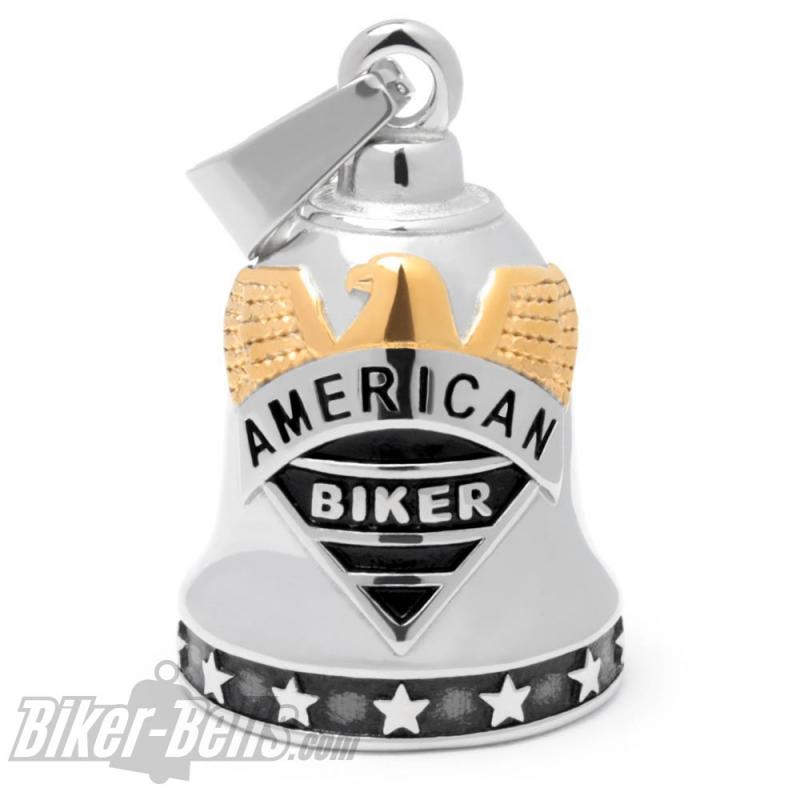 American Biker Ride Bell aus Edelstahl silber gold Adler Sterne Glücksbringer Glocke American Biker Ride Bell aus Edelstahl silber gold Adler Sterne Glücksbringer Glocke